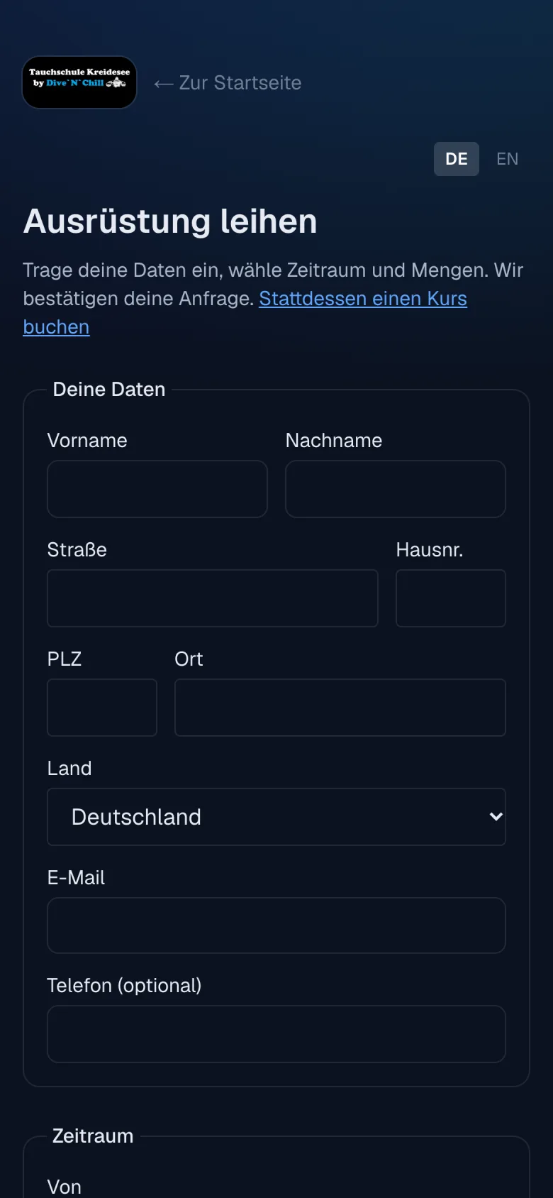 Ausrüstungsverleih auf dem Smartphone